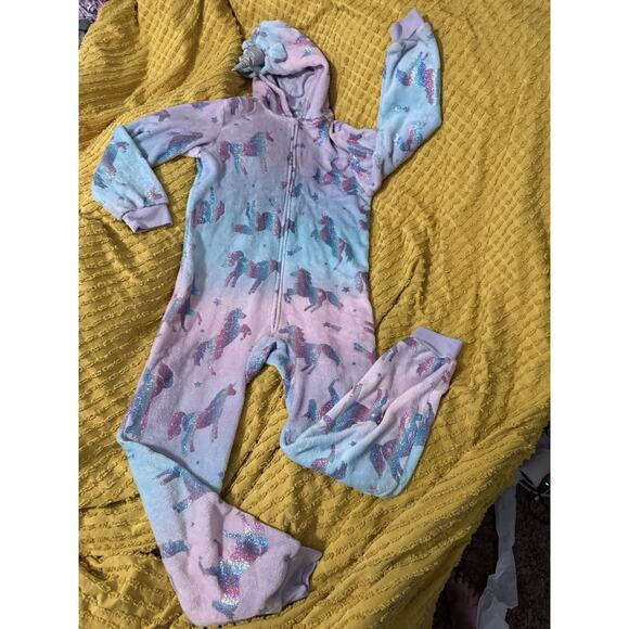Girls Place Unicorn Pajamas bodysuit Warm Winter Costume Size 10/12 - Picture 1 of 5